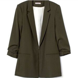 EUC Women's H&M Open Blazer Jacket, 3/4 Ruched Sleeves, Dark Green, Size XS